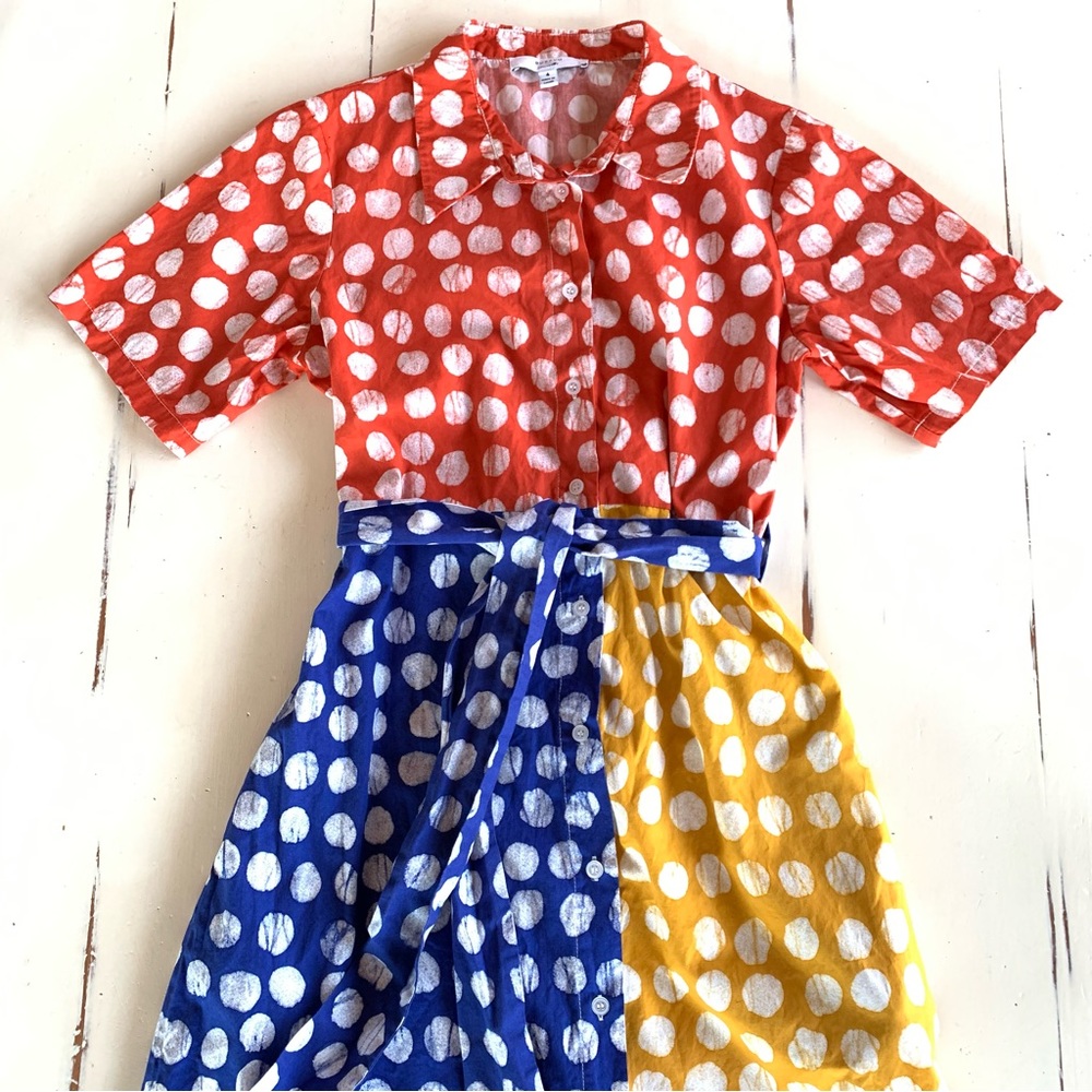 Busayo Collective Color-block Dot Shirt Maxi Dress Button Short Sleeve - Size 4 - Picture 7 of 14